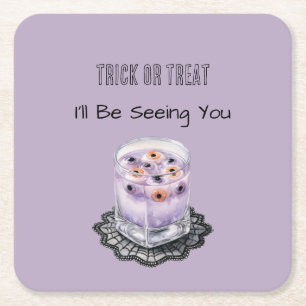 Trick or Treat Paarse Glas van Oogballen Halloween Vierkante Kartonnen Onderzetter