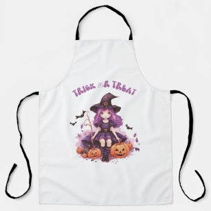 Trick or treat Paarse Heks Pompoenen & Vleermuizen Schort
