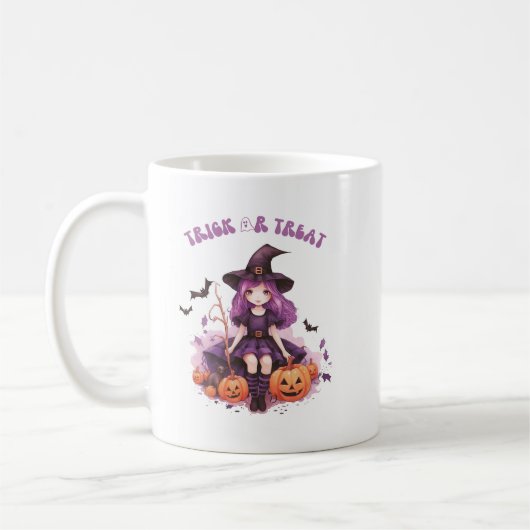 Trick or treat Paarse Heksenpompoenen & Vleermuize Koffiemok (Links)