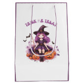 Trick or treat Paarse Heksenpompoenen & Vleermuize Medium Cadeauzakje (Achterkant)