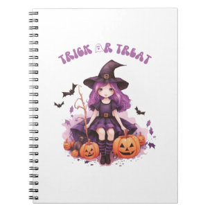 Trick or treat Paarse Heksenpompoenen & Vleermuize Notitieboek