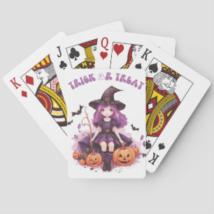 Trick or treat Paarse Heksenpompoenen & Vleermuize Pokerkaarten
