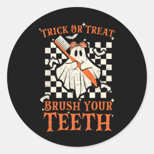 Trick or treat Penseel Uw Tanden Dentist Halloween Ronde Sticker
