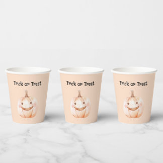 Trick or Treat Perzik Pompoen Halloween Papieren Bekers