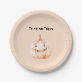 Trick or Treat Perzik Pompoen Halloween Papieren Bordje