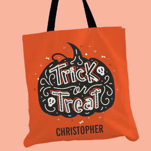 Trick or treat Pompoen Gepersonaliseerde Halloween Draagtas