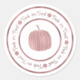 Trick or Treat & Pompoen Roze Gouden Glam Hallowee Ronde Sticker