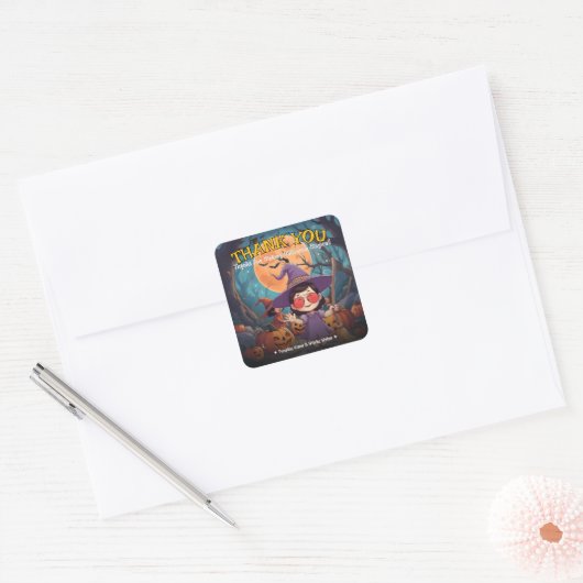 Trick or treat pompoen Schattigee heks Halloween Vierkante Sticker (Envelop)