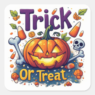 Trick Or Treat Pompoen Snoep Schedel Halloween 🎃 Vierkante Sticker
