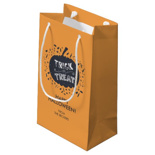 Trick or treat Pumpkin Halloween Gift Bag Klein Cadeauzakje (Achterkant Gekanteld)