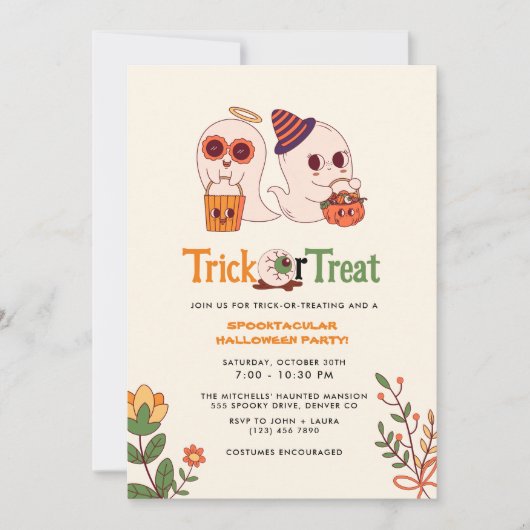 Trick or treat Retro Spooktacular Halloween Party Kaart (Voorkant)