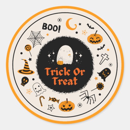 Trick or treat ronde sticker (Voorkant)