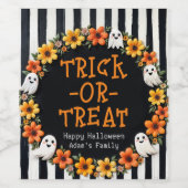  trick-or-treat - Rustic Ghost Floral Wijn Etiket (Enkel label)