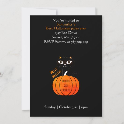 Trick or treat Scary Sinaasappel Zwart Kinder Hall Kaart (Voorkant)