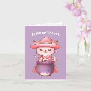 Trick or treat Schattig Halloween Pomchi Witch Kaart