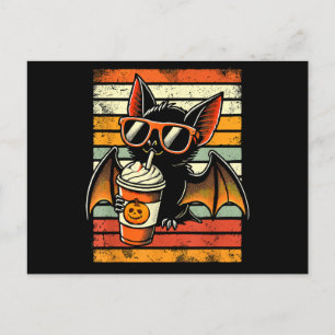 Trick or treat Schattige Bat Hipster Latte Funny H Feestdagenkaart