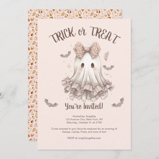 Trick or treat Schattige Ghost Girl Halloween Part Kaart (Voorkant / Achterkant)