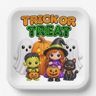 Trick or Treat - Schattige Halloween-vrienden Papieren Bordje