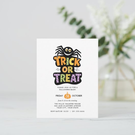 TRICK OR TREAT SCHATTIGE SPIDER HALLOWEEN Bash Par Kaart (Staand voorkant)