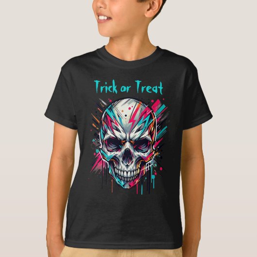 Trick or treat Schedel, Abstracte, Kinder Hallowee T-shirt (Voorkant)