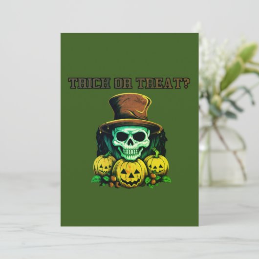 Trick or treat? Schedel en pompoen Save The Date (Staand voorkant)