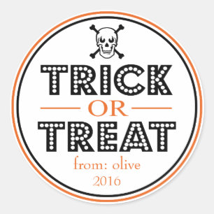Trick or treat Schedel & Kruisbeenderen (Zwart / S Ronde Sticker
