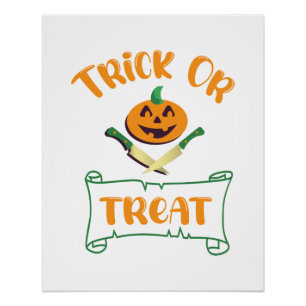 Trick or treat schedeldoos Halloween pompoen gezic Perfect Poster