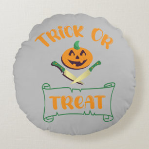 Trick or treat schedeldoos Halloween pompoen gezic Rond Kussen
