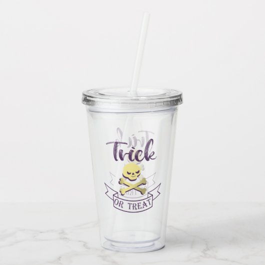 Trick or treat skull crossbones Halloween ribbon Acryl Drinkbeker (Achterkant)