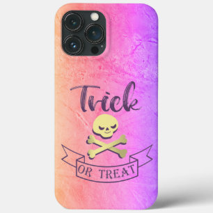 Trick or treat skull crossbones Halloween ribbon iPhone 13 Pro Max Hoesje
