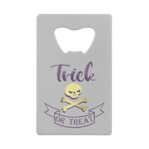 Trick or treat skull crossbones Halloween ribbon Kredietkaart Flessenopener