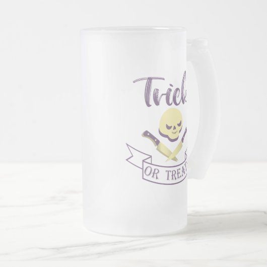 Trick or treat skull crossbones Halloween ribbon Matglas Bierpul (Voorkant rechts)