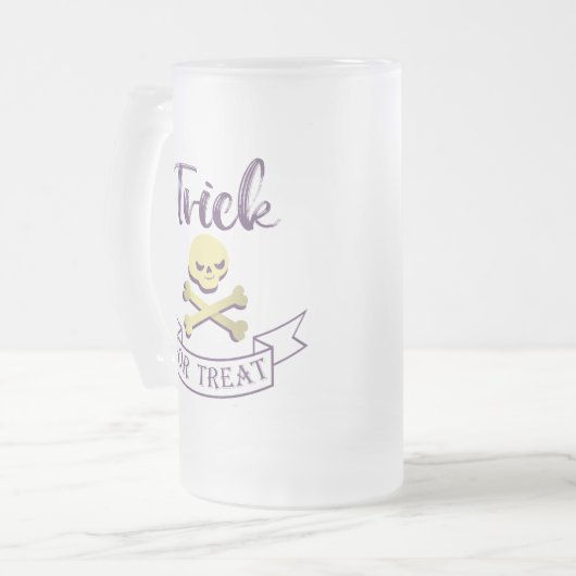 Trick or treat skull crossbones Halloween ribbon Matglas Bierpul (Voorkant links)