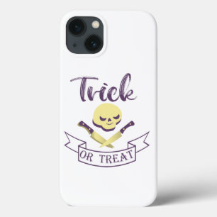 Trick or treat skull crossbones Halloween ribbon T iPhone 13 Hoesje