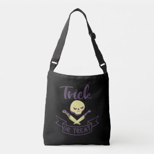 Trick or treat skull crossbones Halloween ribbon T Crossbody Tas