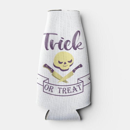 Trick or treat skull crossbones Halloween ribbon T Flesjeskoeler (Voorkant)