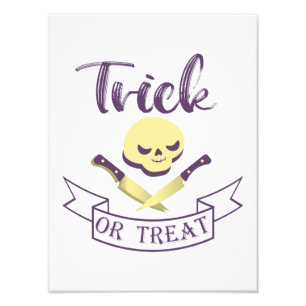 Trick or treat skull crossbones Halloween ribbon T Foto Afdruk