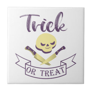 Trick or treat skull crossbones Halloween ribbon T Tegeltje