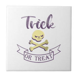 Trick or treat skull crossbones Halloween ribbon Tegeltje