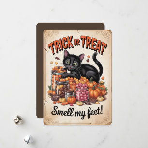"Trick or Treat, Smell My Feet!" Zwarte Kat Feestdagenkaart