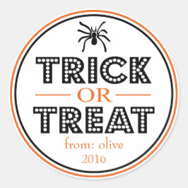 Trick or treat Spider (zwart / Sinaasappel) Ronde Sticker