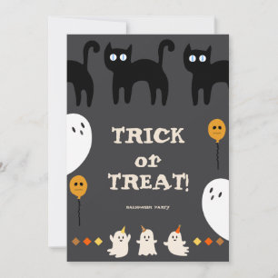 Trick or treat spook en zwarte kat halloween feest kaart