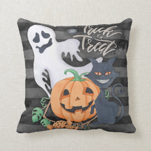 Trick or treat spookgesneden pompoen zwarte kat kussen