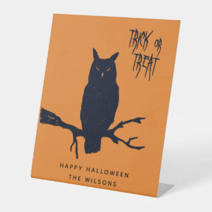 Trick or treat - Spooky Owl - Oranje Halloween Reclamebord Met Voetstuk