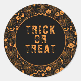 Trick or treat Spooky Sinaasappel en zwart Hallowe Ronde Sticker
