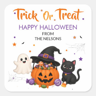 Trick-or-treat-stickers voor Halloween-zakken Vierkante Sticker