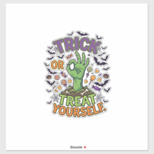 Trick Or Treat Zelf Zombie Hand Halloween Snoep Sticker