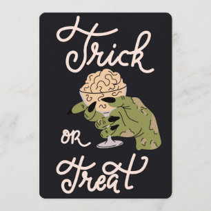 Trick or Treat Zombie Hand met Hersen Funny Feestdagenkaart