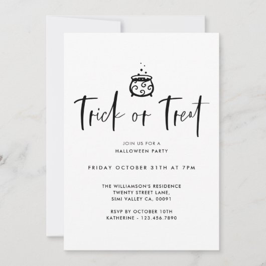 Trick Or Treat Zwarte Minimaal Halloweenfeest Kaart (Voorkant)
