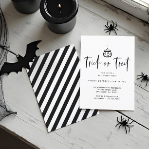Trick Or Treat Zwarte Minimaal Halloweenfeest Kaart